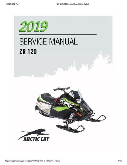Arctic ZR120 Kitty Cat Snowmobile Service Manual factory service manual title page