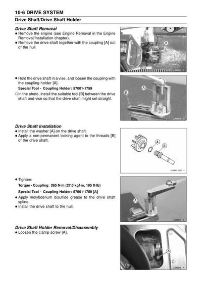 Kawasaki JetSki Ultra 300X 300LX Service Manual sample page with service data and tables