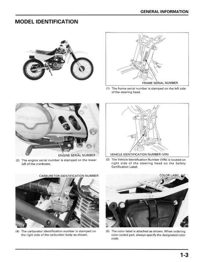 Honda XR80R XR100R Motorcycle Service Manual sample page from service manual