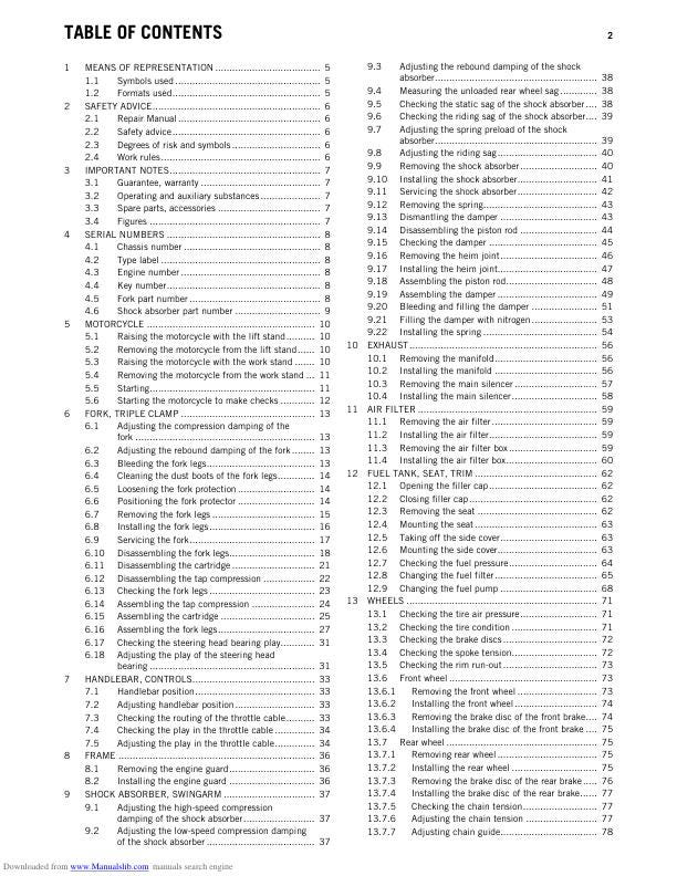 KTM 690 SMC Motorcycle Service Manual sample page with service data and tables