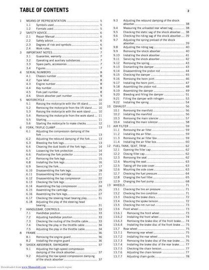 KTM 690 SMC Motorcycle Service Manual sample page with service data and tables
