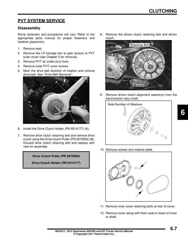 Polaris Sportsman 400 ATV Service Manual sample page showing repair procedures