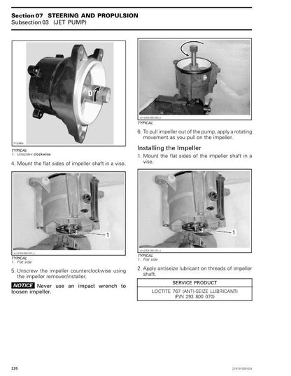 Sea-Doo GTI GTR Service Manual sample page with service data and tables