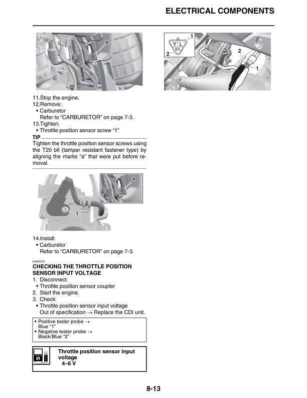 Yamaha YZ 125 N2 Motorcycle Service Manual sample page with service data and tables