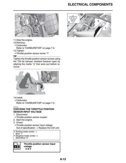 Yamaha YZ 125 N2 Motorcycle Service Manual sample page with service data and tables