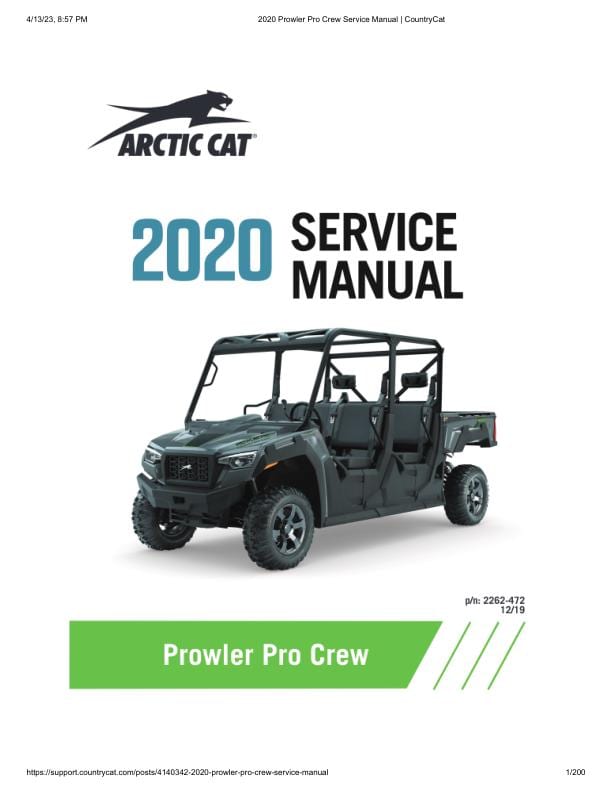 Arctic Cat Prowler Pro CREW UTV Service Manual factory service manual title page