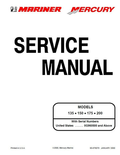Mercury Mariner 135 150 175 200 Outboard Service Manual factory service manual title page