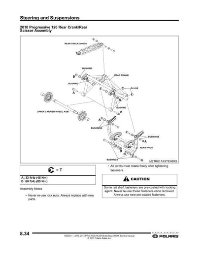 Polaris RUSH 600 800 Snowmobile Service Manual sample page showing repair procedures