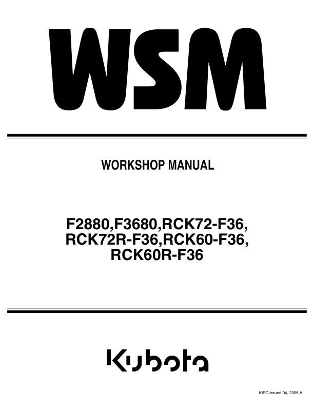 Kubota F 2880 3680 60 72 Mower Service Manual factory service manual title page
