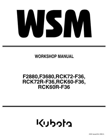 Kubota F 2880 3680 60 72 Mower Service Manual factory service manual title page