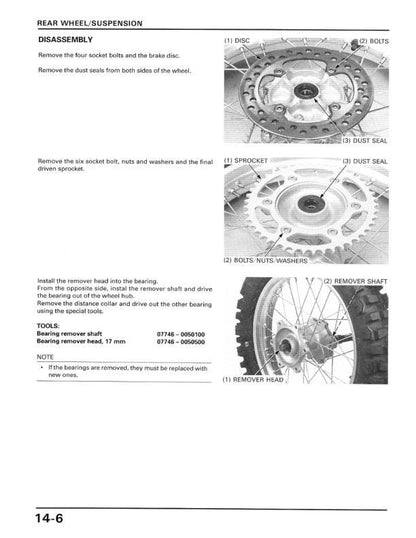 Honda XR 400 R Motorcycle Service Manual sample page with service data and tables