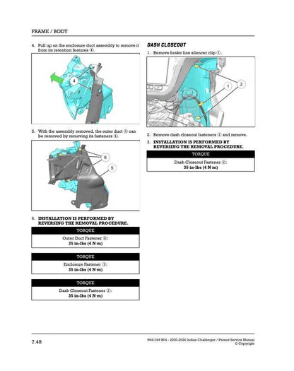Indian Challenger / Pursuit Motorcycle Service Manual sample page with service data and tables