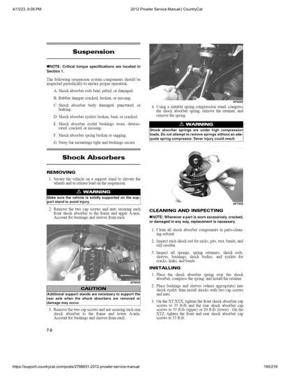 Arctic Cat Prowler HDX Service Manual sample page with service data and tables
