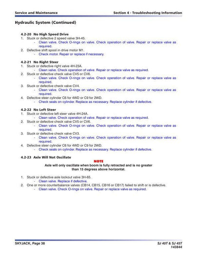 Skyjack SJ40T SJ45T Telescopic Boom Lift Service Manual sample page showing schematics and diagrams