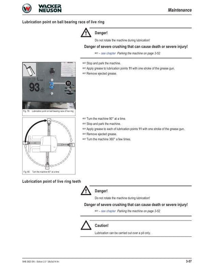 Wacker Neuson 28Z3 Track Excavator Service Manual sample page with service data and tables