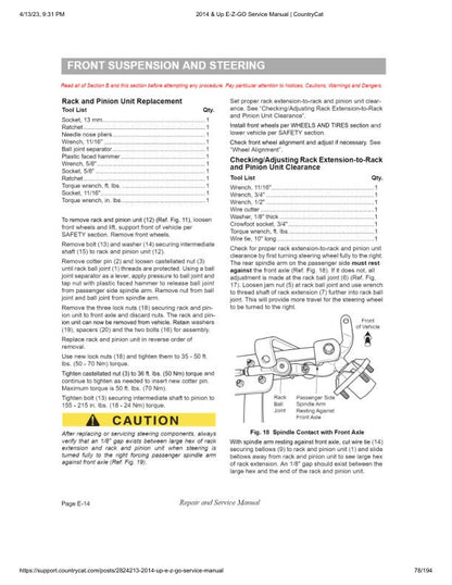 EZGO TXT Electric Golf Cart Service Manual sample page showing repair procedures