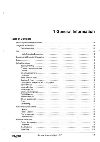 Triumph Sprint ST1050 Motorcycle Service Manual factory service manual title page