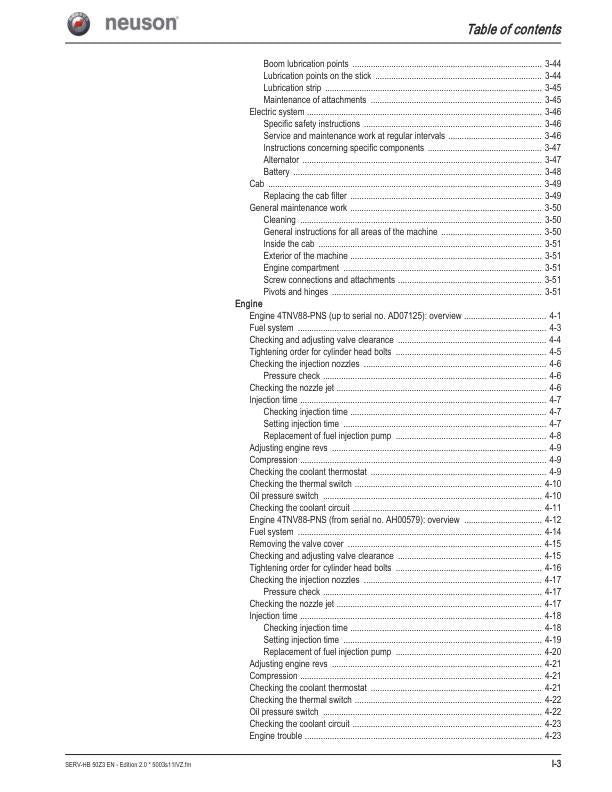 Wacker Neuson 50 Z3 6003 Track Excavator Service Manual sample page with diagrams and specifications