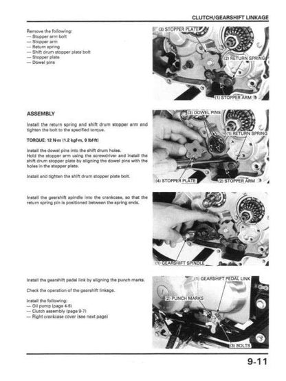 Honda Rebel CMX250 Motorcycle Service Manual sample page with service data and tables