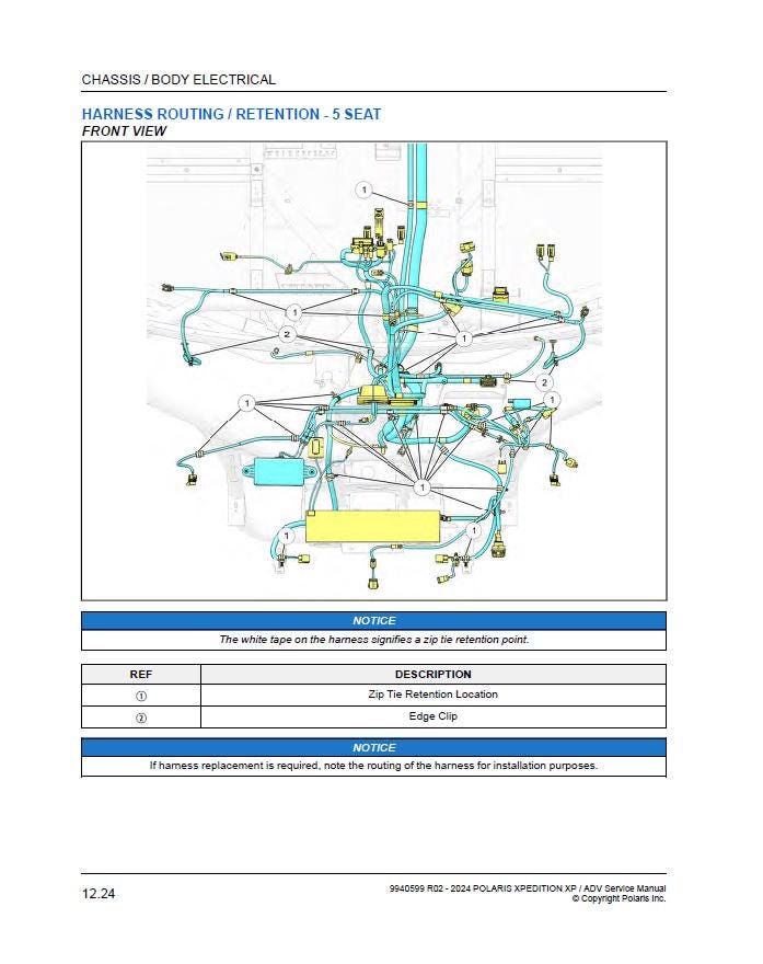 Polaris Xpedition XP ADV 1000 UTV Service Manual sample page with service data and tables