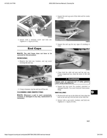 Arctic Cat Bearcat Wide Track Touring Trail Snowmobile Service Manual sample page with service data and tables