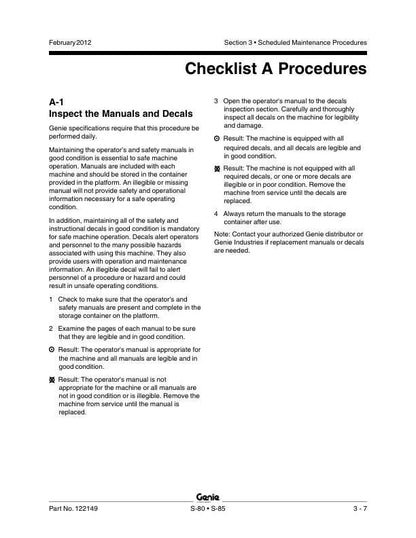 Genie S80 S85 Telescopic Boom Lift Service Manual sample page from service manual