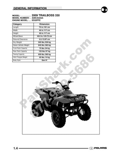 Polaris Trail Boss 330 ATV Service Manual table of contents