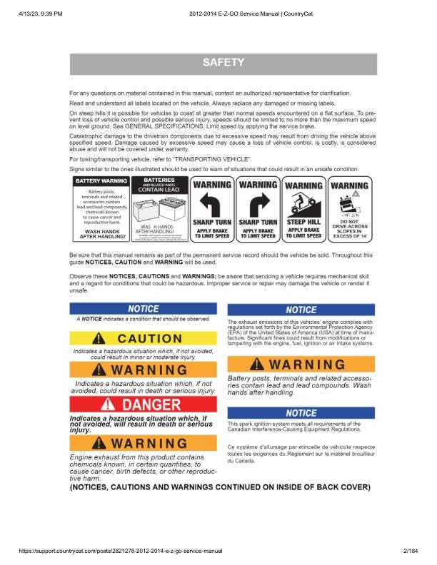 EZGO Terrain 1500 Gas Golf Cart Service Manual sample page from service manual