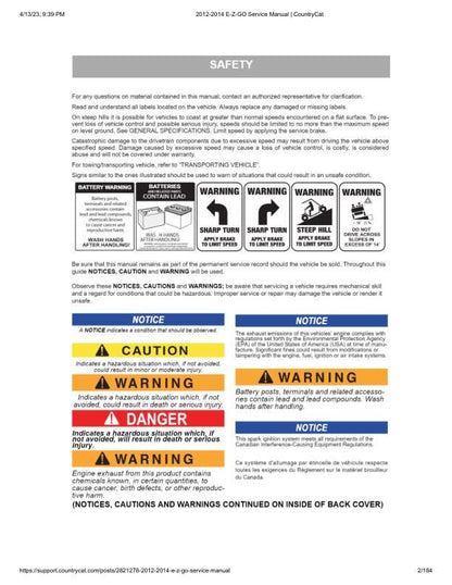 EZGO Terrain 1500 Gas Golf Cart Service Manual sample page from service manual