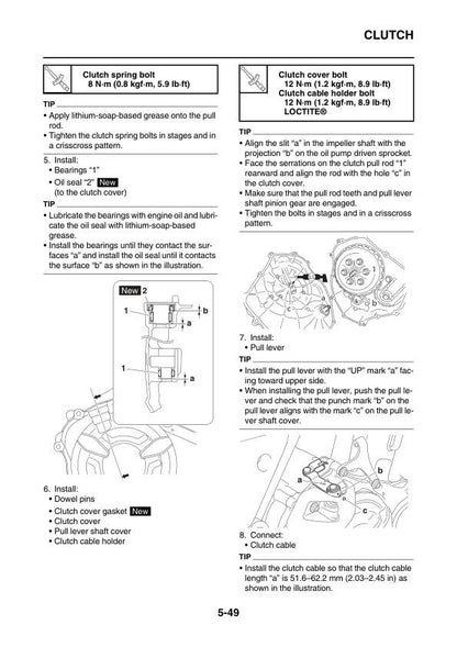 Yamaha Tenere 700 Motorcycle Service Manual sample page with service data and tables