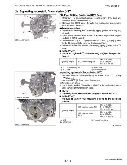 Kubota F 2880 3680 60 72 Mower Service Manual sample page from the repair manual