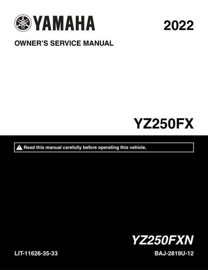 Yamaha YZ250FX Motorcycle Service Manual factory service manual title page