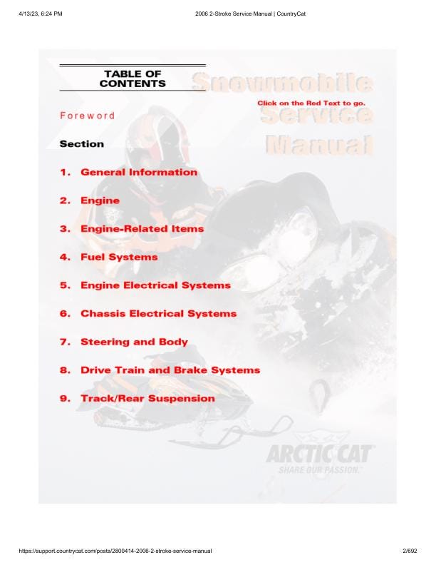 Arctic Cat  Panther Firecat Bearcat Z M Snowmobile Service Manual factory service manual title page