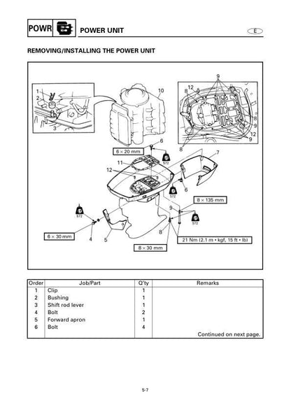 Yamaha 225G 250B L250B Outboard Service Manual sample page with diagrams and specifications