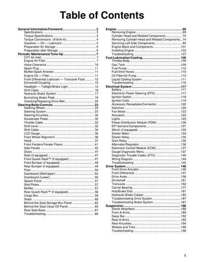 Arctic Cat Prowler Pro CREW UTV Service Manual table of contents