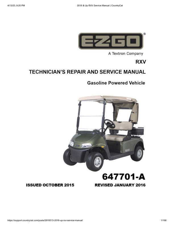 EZGO Freedom Shuttle RXV Gas Golf Cart Service Manual factory service manual title page