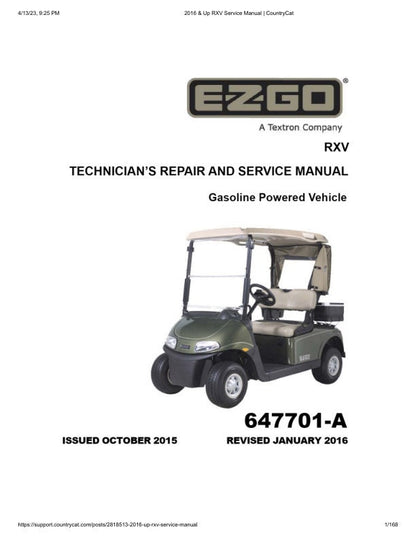 EZGO Freedom Shuttle RXV Gas Golf Cart Service Manual factory service manual title page