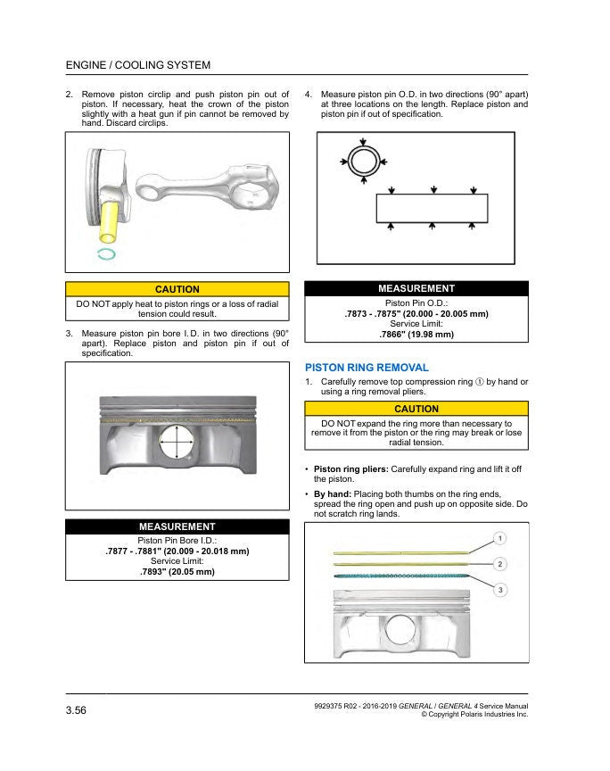 Polaris General 1000 UTV Service Manual sample page with diagrams and specifications