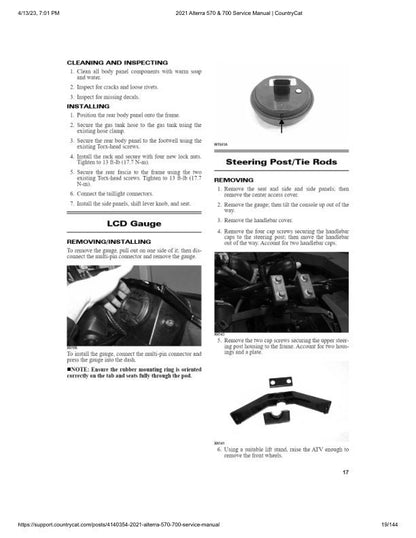 Arctic Cat Alterra 570 700 ATV Service Manual sample page with diagrams and specifications
