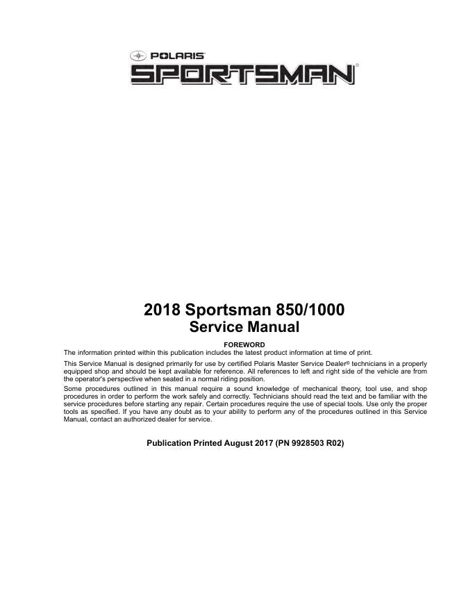Polaris Sportsman XP 850 1000 ATV Service Manual factory service manual title page