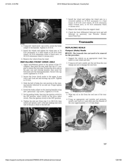 Arctic Cat Wildcat Sport 700 UTV Service Manual sample page with service data and tables
