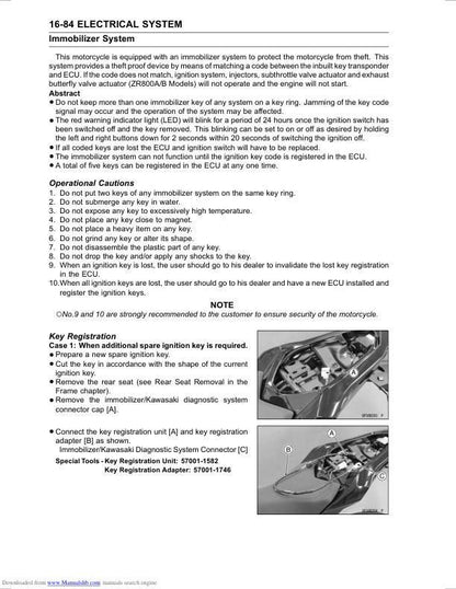 Kawasaki Z800 Motorcycle Service Manual sample page showing schematics and diagrams
