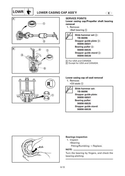 Yamaha F4 F4A Outboard Service Manual sample page with service data and tables