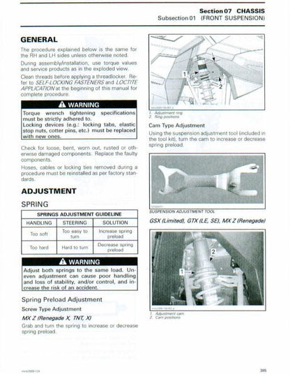 Skidoo REV 1200 GTX GSX MXZ Snowmobile Service Manual sample page with technical illustrations