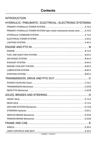 New Holland Workmaster 45 55 Tractor Service Manual table of contents