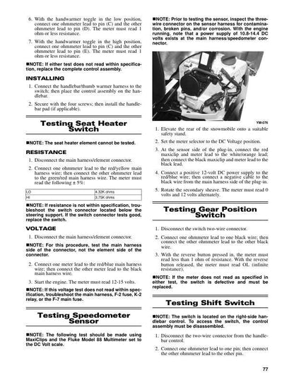Yamaha SR Viper Snowmobile Service Manual sample page with service data and tables