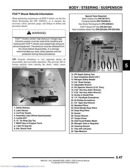 Polaris RZR 800 RZR-S RZR-4 UTV Service Manual sample page from the repair manual