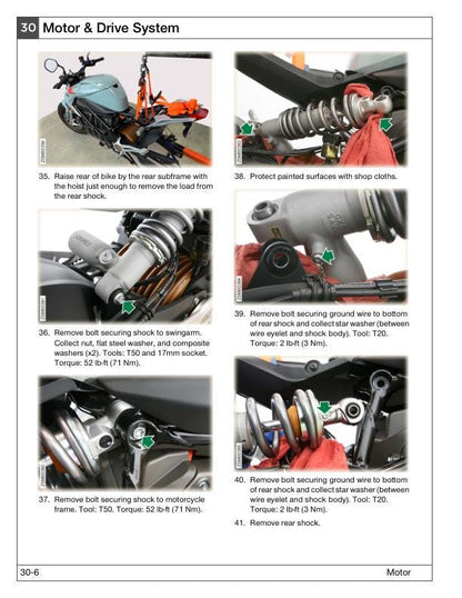 Zero SRS Electric Motorcycle Service Manual sample page showing repair procedures