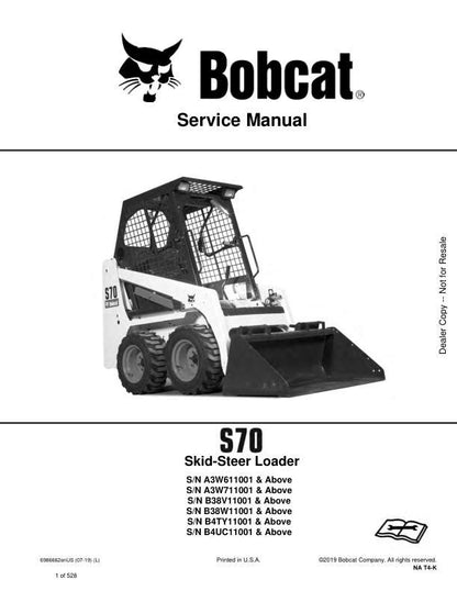 Bobcat S70 Skid Steer Loader Service Manual factory service manual title page