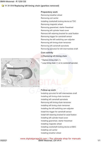 BMW R1250 GS K50 /12 Motorcycle Service Manual sample page showing repair procedures